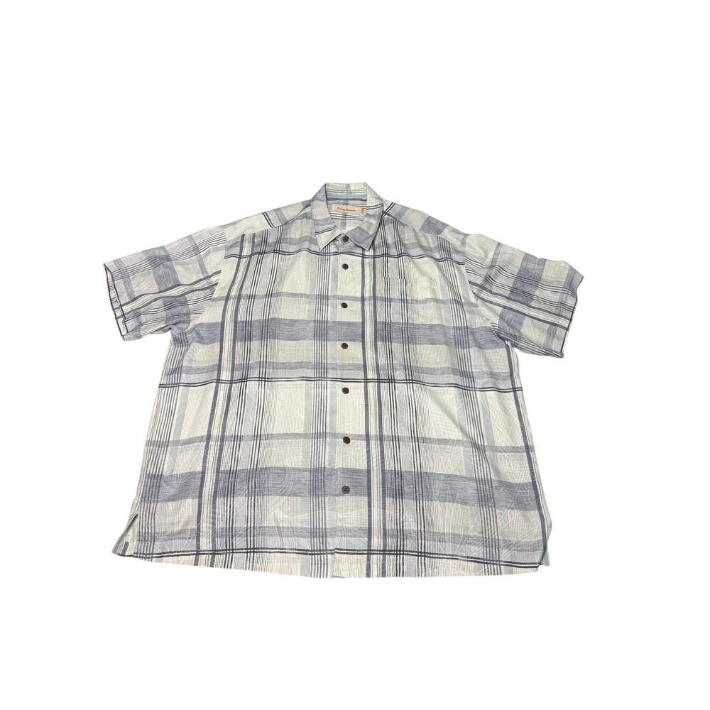 Tommy Bahama Mens Silk Plaid Short Sleeve Button Up Shirt XXL TTG Beach Vacation